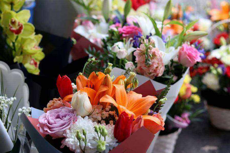 Bright bouquet on a workbench